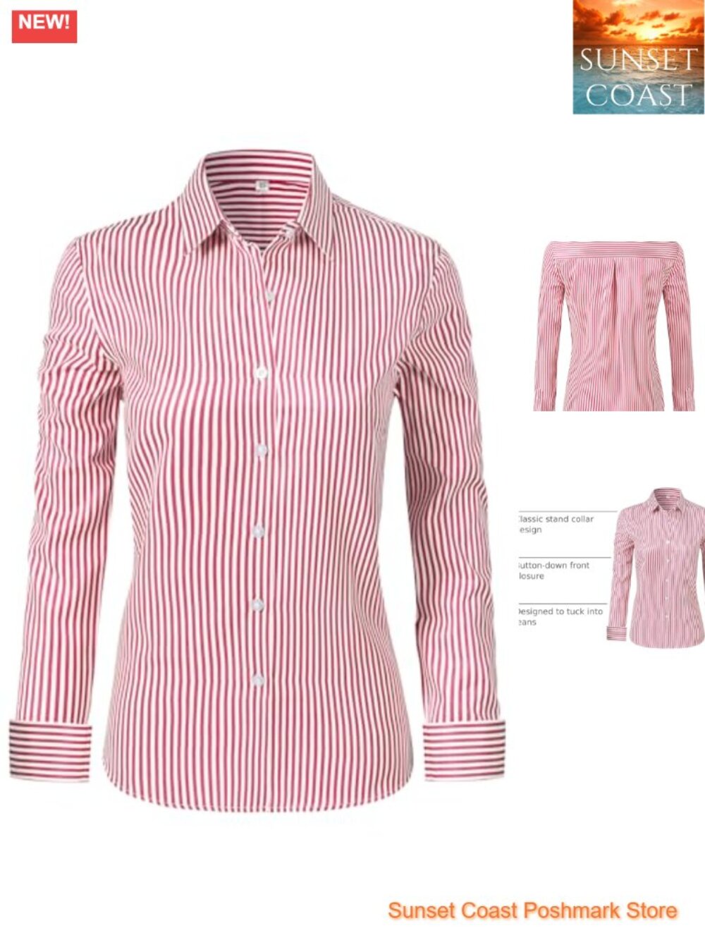 Super Soft Wrinkle Free Button Down Shirt Long Sleeve Striped Work Blouse